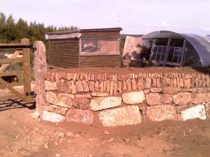 Other side of hedge with granite gate post