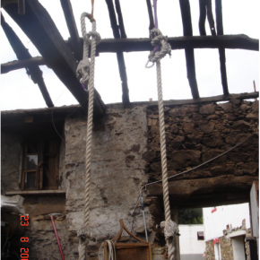 You can see the roof truss prior to cutting and dropping into place as a floor joist. It was rotten at the ends but was lovely antique oak. we were very pleased to be able to reuse it.