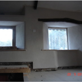 Up stairs you can see the old roofing timbers used to form fake lintels facing the ring-beam. We created a conduit at skirting board hight to take the power ring . Meaning they can be serviced and altered with minimal hassle.