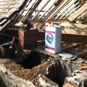 Here you can see the removal of the chimney and a supporting pillar for the purlin.