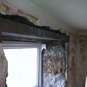 Many of the internal wooden window lintels had rotted out. We replaced them with reinforced concrete lintels.