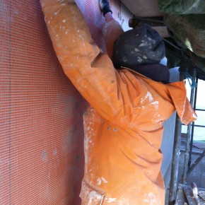 Here Richie is applying the nylon mesh.